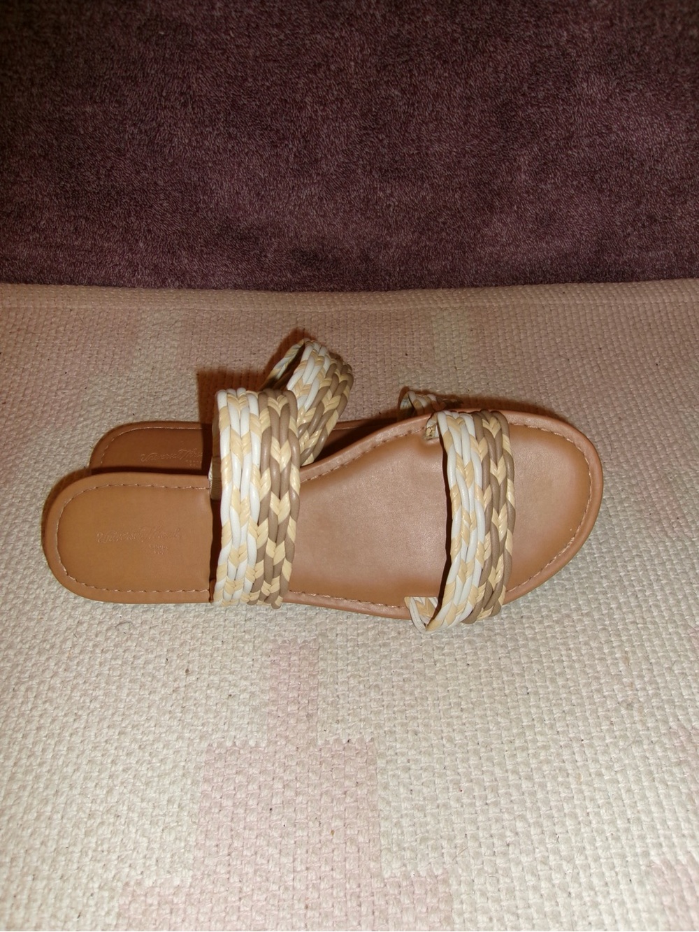 Universal Thread Tan and Cream Braided Double-Strap Slide Sandals